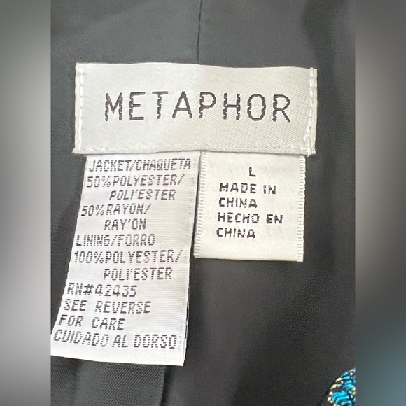 Metaphor Vintage Brocade Jacket Womens Size L Black Blue Asian Floral Pattern - Picture 4 of 10